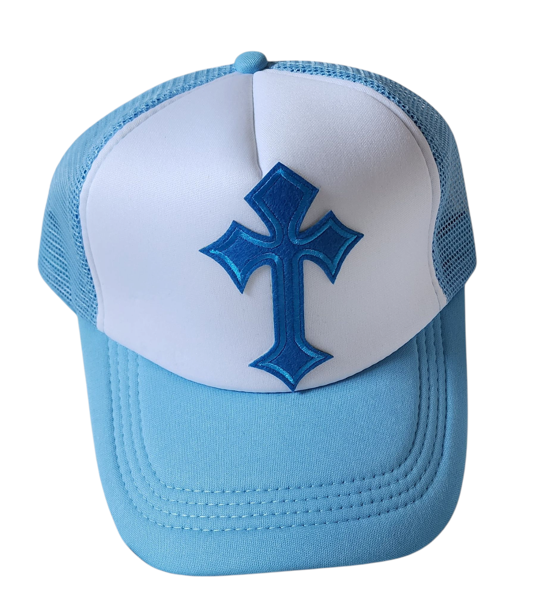 Blue Cross And Forals Handburned And Colored Hat Wild Child Blackout -authentic Hand Burned Hat, Wide Brim  main image 3